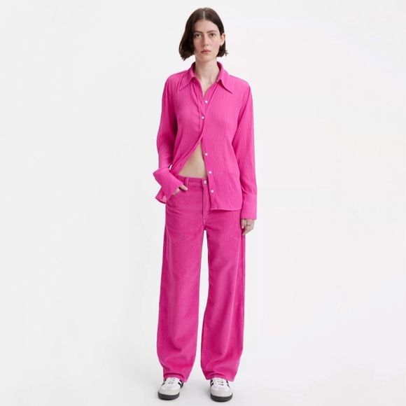Levi’s Baggy Dad Corduroy Pants Mid Rise Loose Straight Leg Rose Violet Pink 25 - Picture 3 of 16